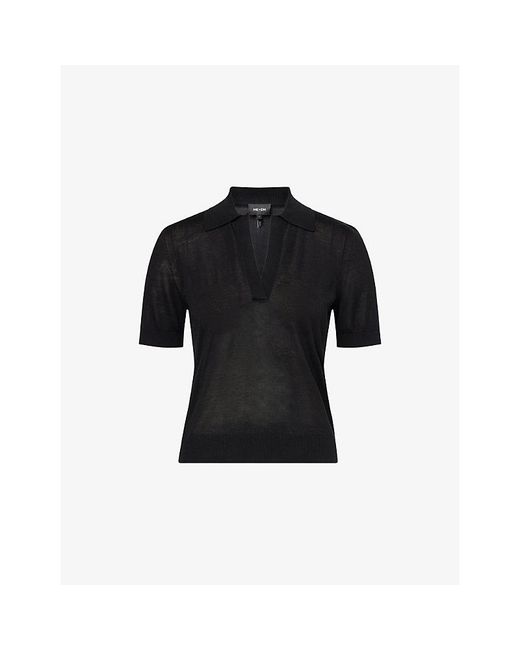 ME+EM Black Slim-Fit Polo-Collar Silk-Knit Top