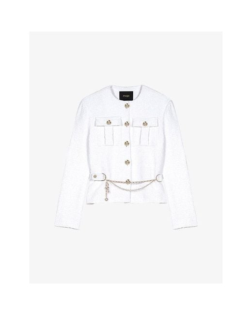 Maje White Adjustable Belt And Charm Tweed Jacket