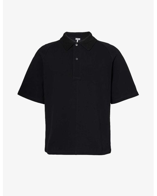 Loewe Black Logo-embroidered Regular-fit Cotton-piqué Polo Shirt for men