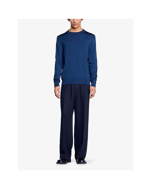 Sandro Blue Crewneck Fine-Knit Jumper for men