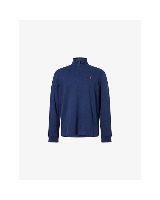 Polo Ralph Lauren Blue Half-zip Logo-embroidered Cotton-jersey Sweatshirt for men