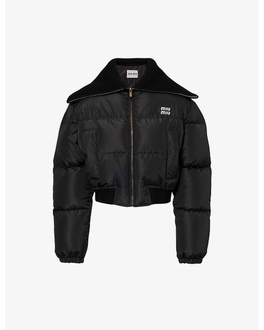 Miu Miu Black Brand-appliqué Cropped Shell-down Jacket