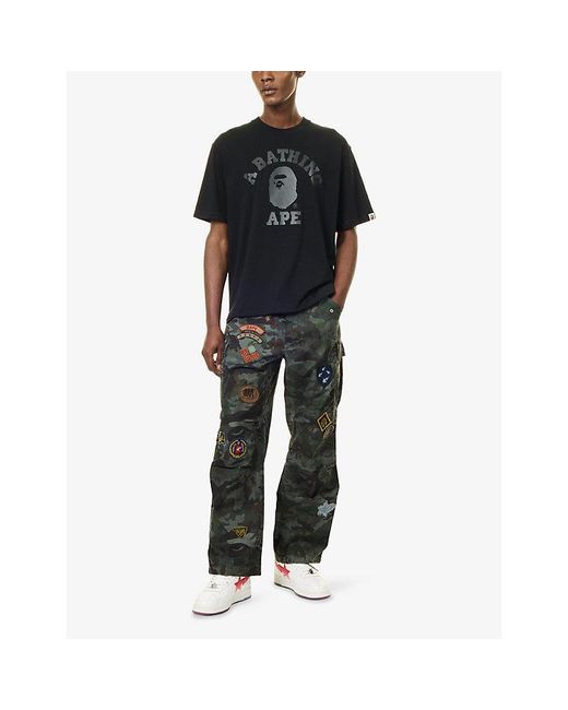 A Bathing Ape Gray Hybrid Camo-Print Cargo Cotton Trousers for men