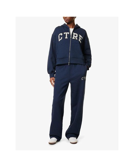 The Couture Club Blue Wide-Leg Mid-Rise Cotton-Blend Jogging Bottoms