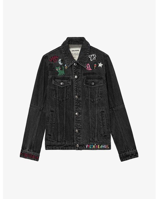 Zadig & Voltaire Black Kasy Motif-embroidered Relaxed-fit Denim Jacket