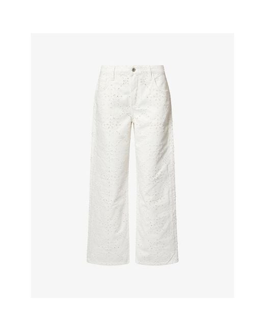 Citizens of Humanity White Lindz Straight-Leg Embroidered Denim Jeans