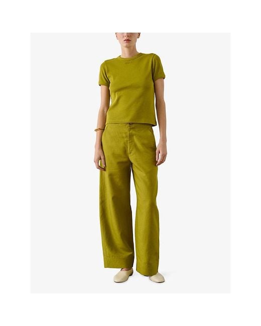 Soeur Green Artiside Brand-Embroidered Cotton T-Shirt