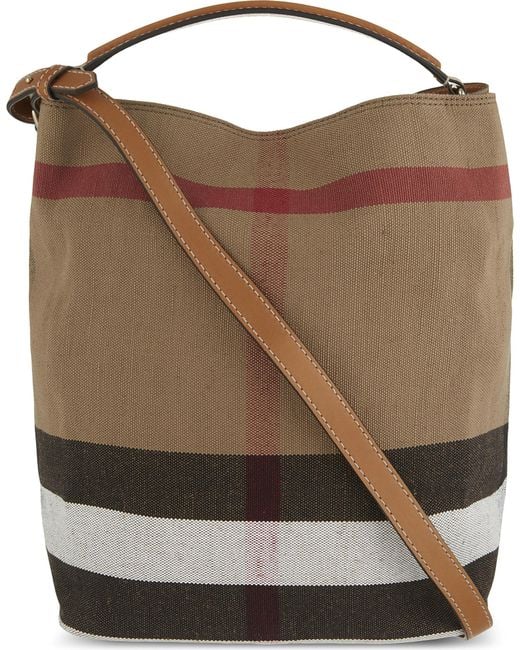 Burberry Ashby Medium Canvas Bucket Bag in Brown | Lyst
