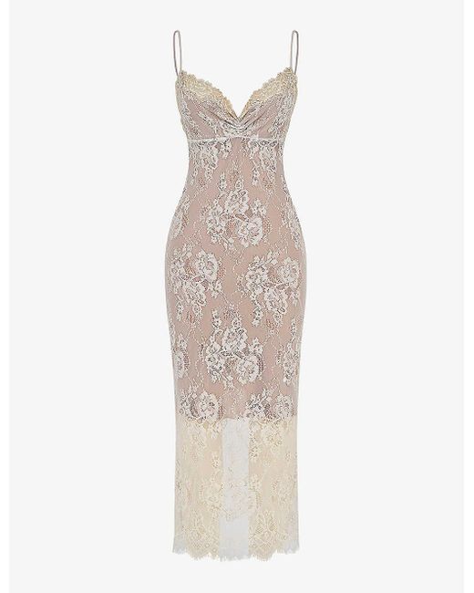House Of Cb Serelle Vback Lace Midi Dress in White Lyst
