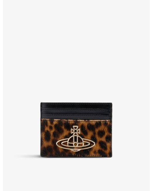 Vivienne Westwood Orbembellished Leopardprint Leather Card Holder in