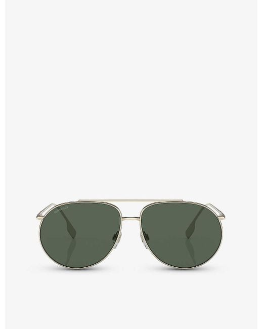 Burberry Green Be3138 Alice Aviator-frame Metal Sunglasses