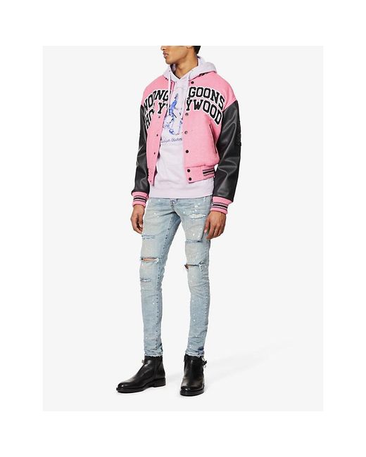 Purple Brand Blue Denim Paint Distressed Slim-fit Stretch-denim Jeans for men