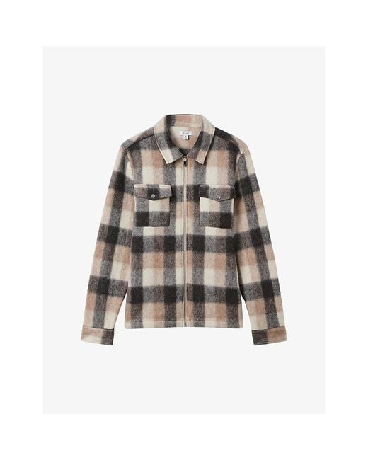 Reiss Gray Stamford Checked Brushed Woven Overshirt X for men