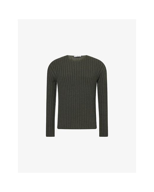 Acne Green Ribbed Crewneck Knitted Jumper for men