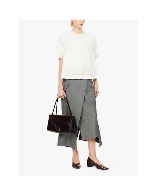 Sacai White Short-Sleeve Cotton-Panel Knitted Jumper