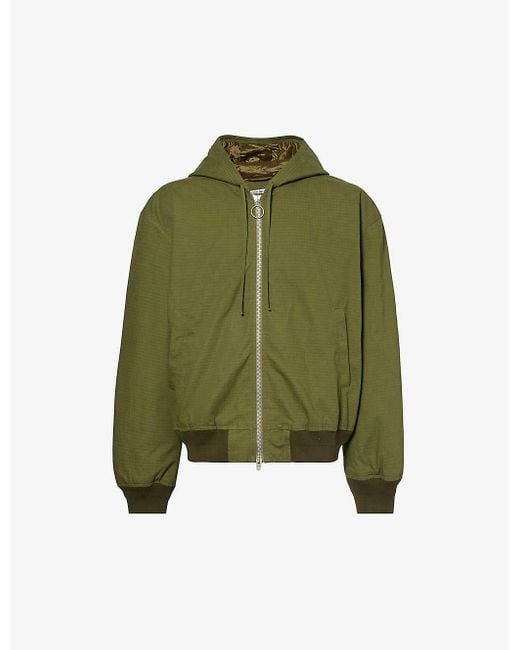Acne Green Padded Relaxed-fit Cotton-canvas Hooded Bomber Jacket for men