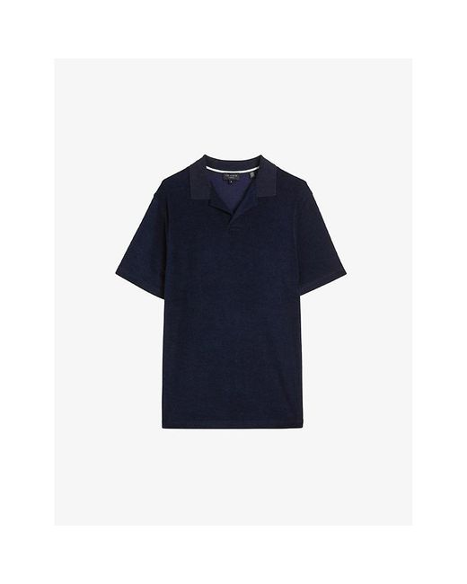 Ted Baker Blue Sandbank Revere-collar Cotton-towelling Polo Shirt for men
