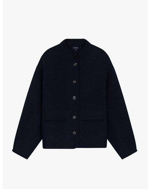 Soeur Blue Olympe Cropped Boxy-fit Wool Jacket