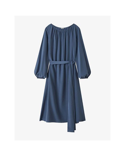 Joseph Blue Cupid Tie-Waist Silk Midi Dress