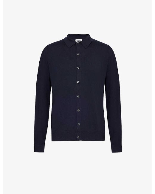 John Smedley Blue Tibor Button-down Cotton Knitted Shirt for men