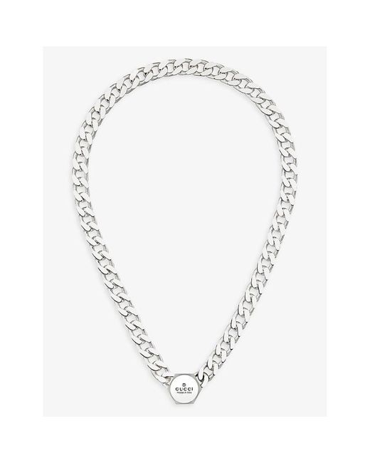 Gucci White Logo-engraved Sterling Necklace