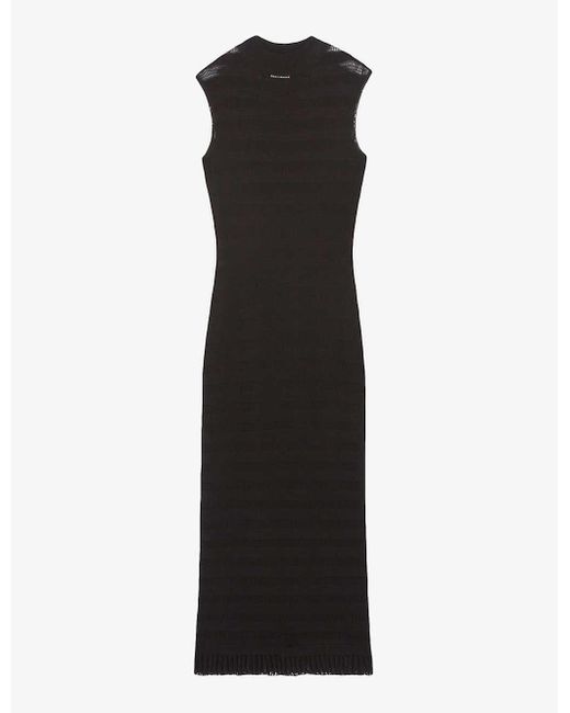 Claudie Pierlot Black Sheer-panel High-neck Stretch-woven Maxi Dress