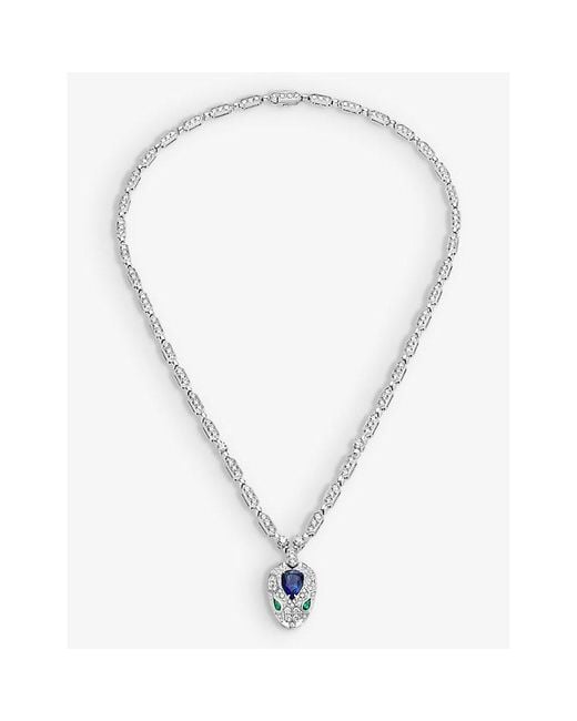BVLGARI Serpenti 18ct White-gold, 4.59ct Diamond, 1.48ct Sapphire And 0.17ct Emerald Necklace