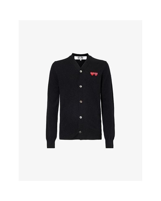 COMME DES GARÇONS PLAY Blue Logo-Embroidered V-Neck Wool-Knit Cardigan for men