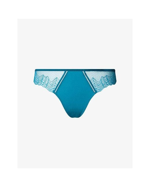 Calvin Klein Blue Geo Lace Stretch-Woven Thong