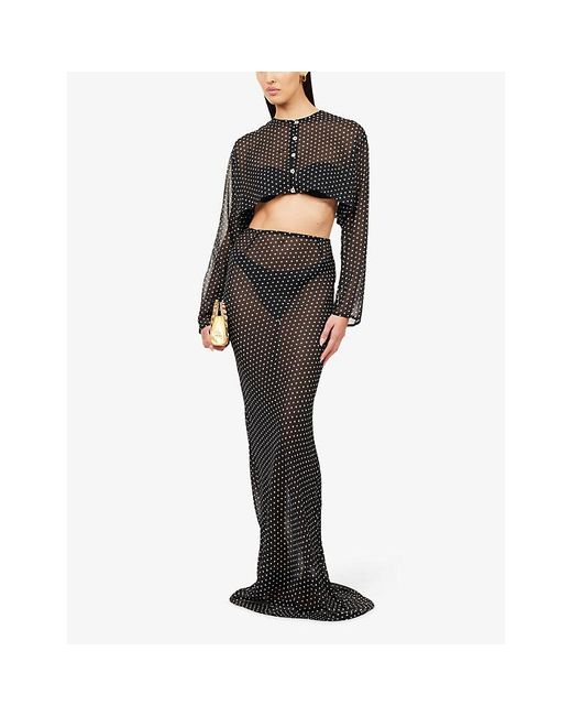 HYPHEN Black Kenny Polka-Dot Woven Maxi Skirt