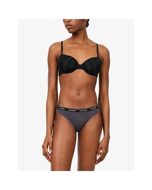 Calvin Klein Blue Icon Logo Pack Of Seven Stretch-Cotton Thongs