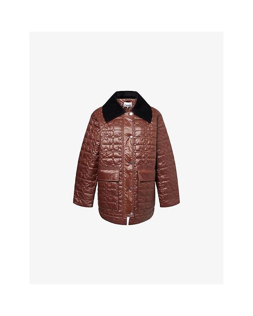 Ganni Red G Shiny Quilt Midi Jacket