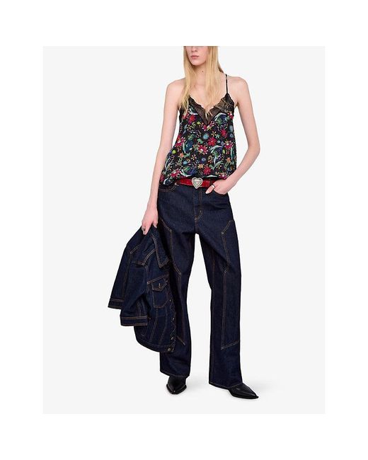 Zadig & Voltaire Black Christy Floral-Print Woven Camisole