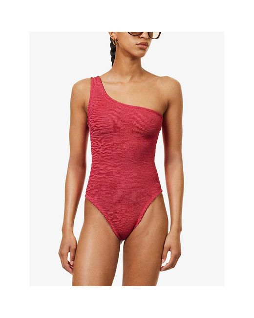 Hunza G Red Nancy One-shoulder Crinkled-texture Swimsuit
