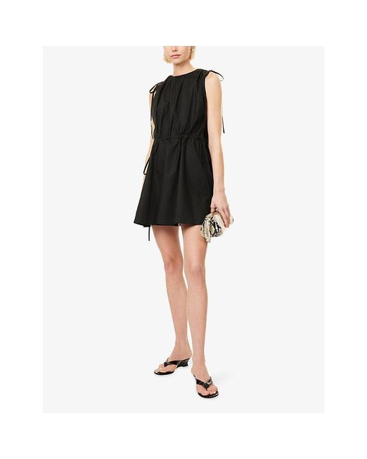 Sister Jane Black Gilia Drawstring Cotton-Blend Mini Dress