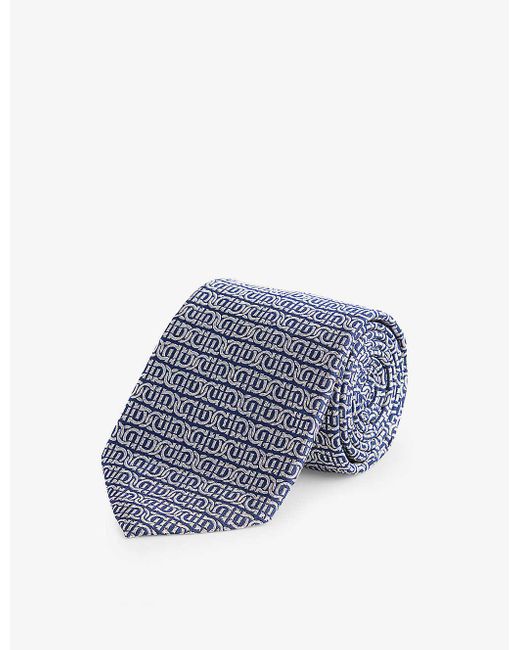 Ferragamo Blue Tampa Jacquard-pattern Wide-blade Silk Tie for men