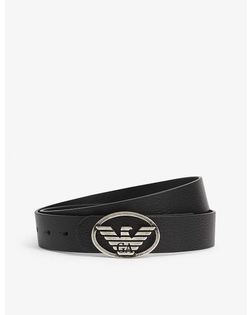 Emporio Armani Black Eagle Round Buckle Belt for men