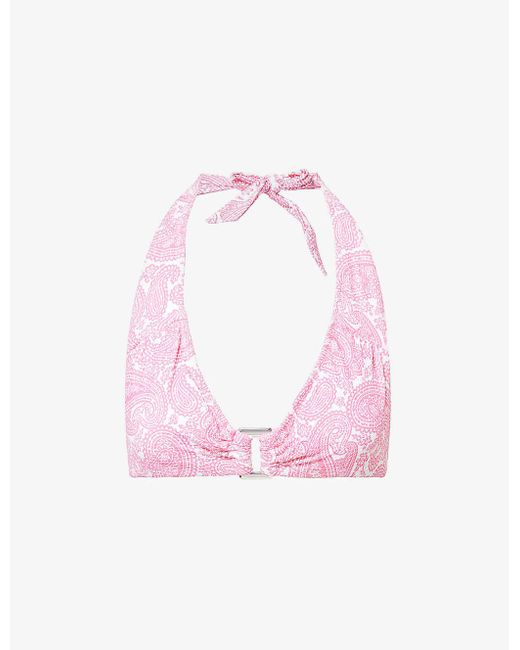 Heidi Klein Pink Ischia Paisley-print Stretch-recycled Polyamide Bikini Top