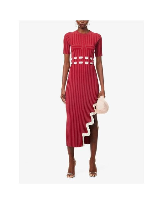 Ph5 Red Jodie Asymmetric-hem Recycled Viscose-blend Maxi Dress