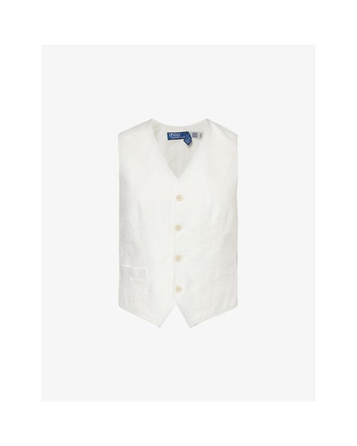 Polo Ralph Lauren White V-neck Regular-fit Linen Waistcoat