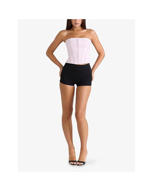 House Of Cb Pink The Strapless Stretch-Woven Corset Top Xs (A-C Cup)