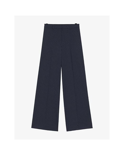 HUGO Blue Pinstriped Wide-Leg High-Rise Woven Trousers