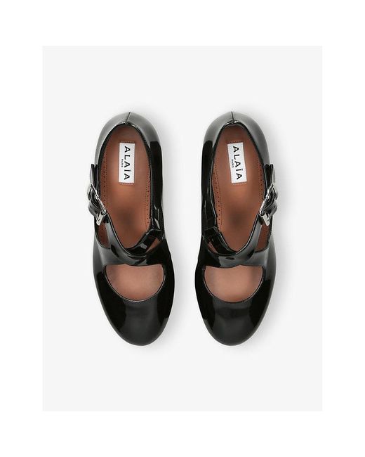 Alaïa Black Criss Cross 90 Patent-Leather Wedge Heeled Sandals