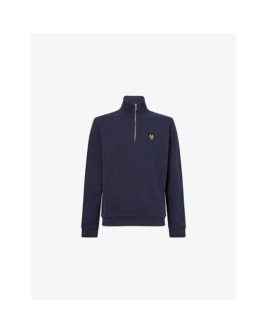 Belstaff Blue Quarter-Zip High-Neck Cotton-Jersey Sweatshirt for men