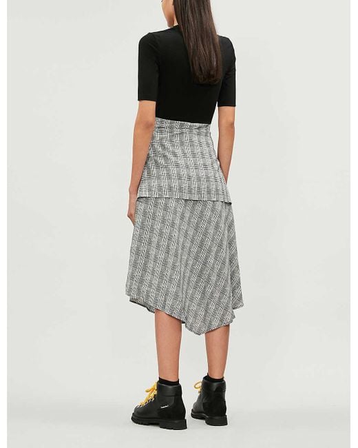 Maje Rapri Checked skirt Stretch jersey And Crepe Midi Dress in