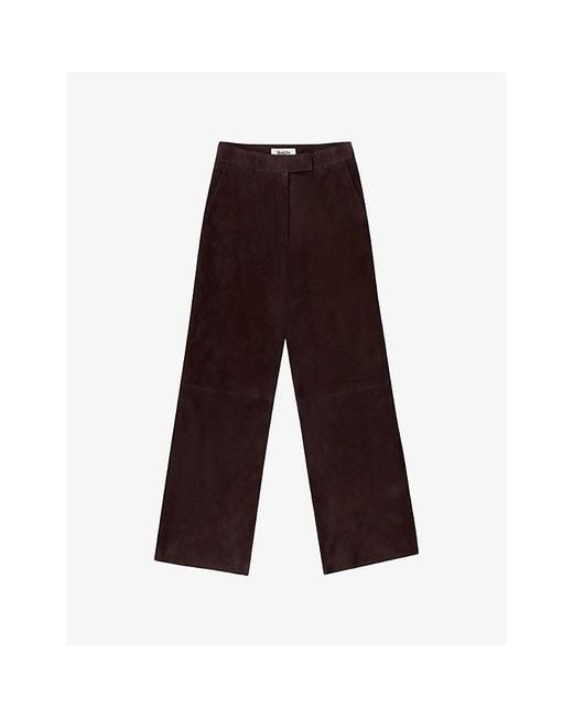 Ro&zo Brown Wide-Leg High-Rise Suede Trousers