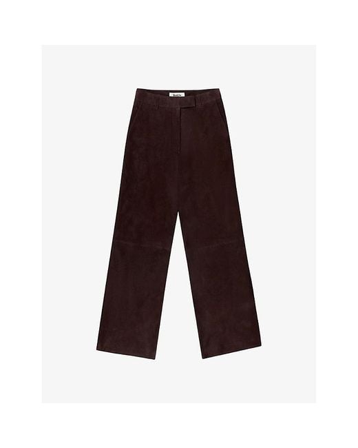 Ro&zo Brown Wide-Leg High-Rise Suede Trousers