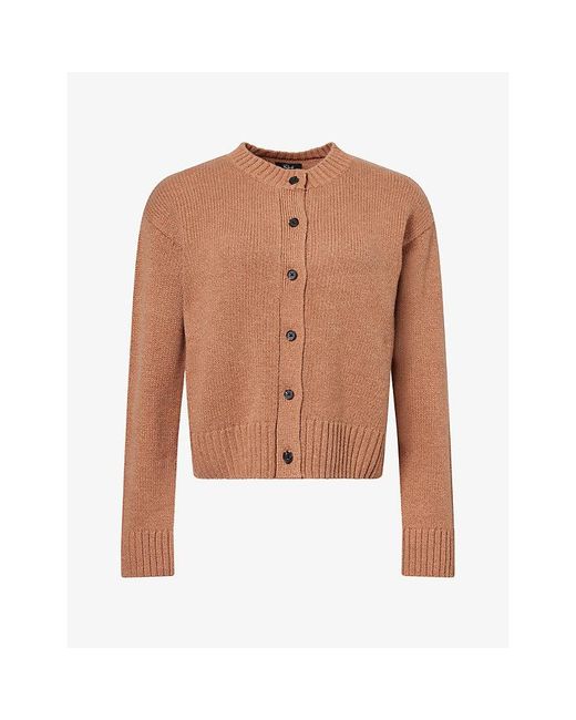Rails Brown Carre Round-Neck Wool, Cotton And Cashmere Cardigan