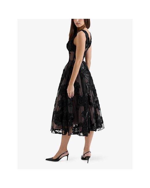 House Of Cb Black Sianna Plunge-Neck Embroidered Woven Midi Dress
