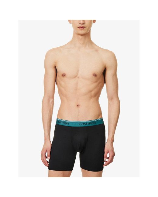 Calvin Klein Black Branded-waistband Mid-rise Pack Of Three Stretch-woven Boxer Briefs for men